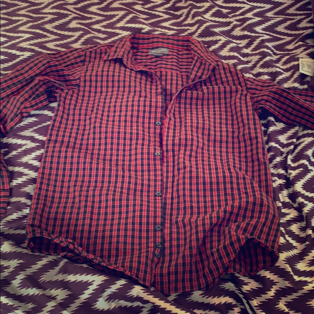 Red plaid button up shirt